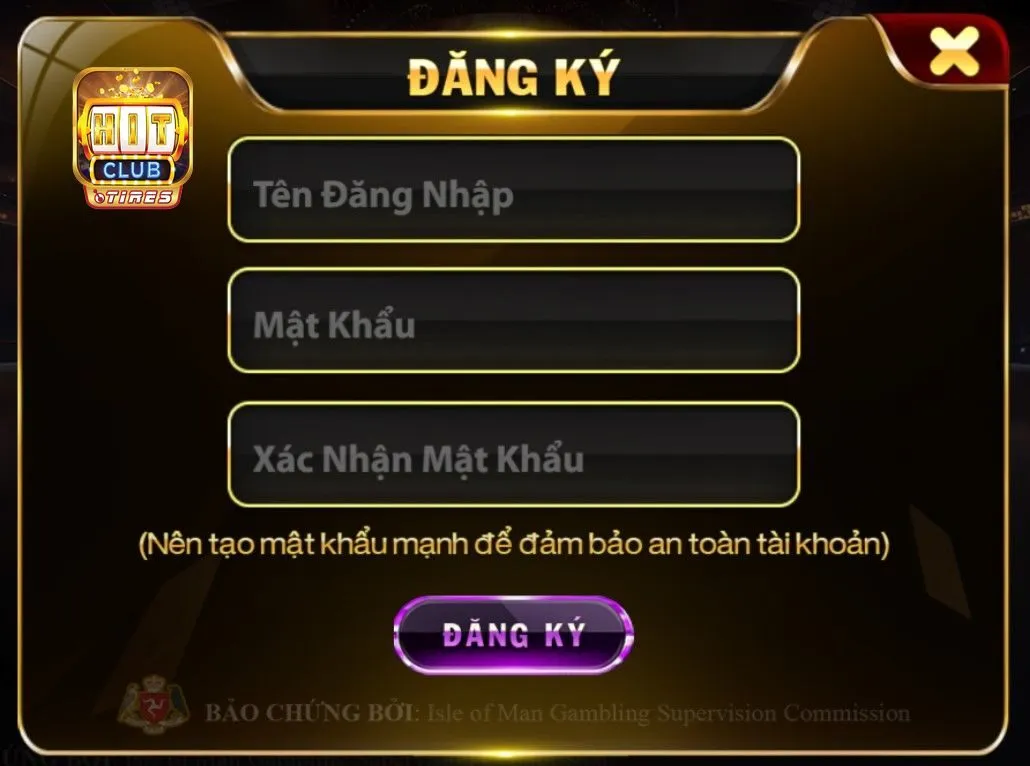 Điền các thông tin để thực hiện việc đăng ký Hitclub